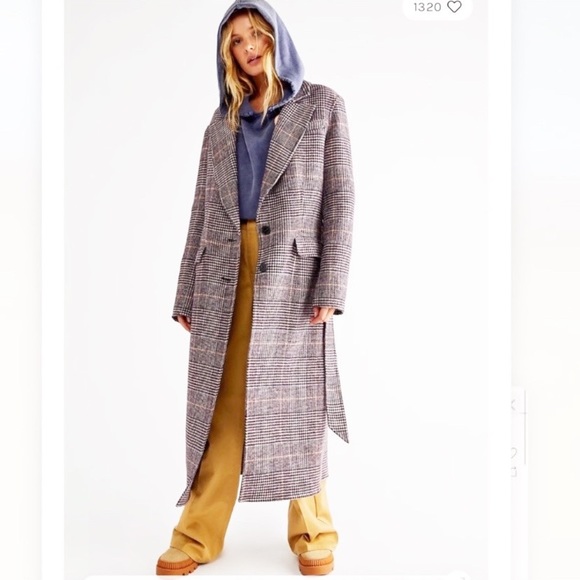 NEW Free People Menswear Hailey Wool Checkered Plaid Duster Coat M - Picture 2 of 16